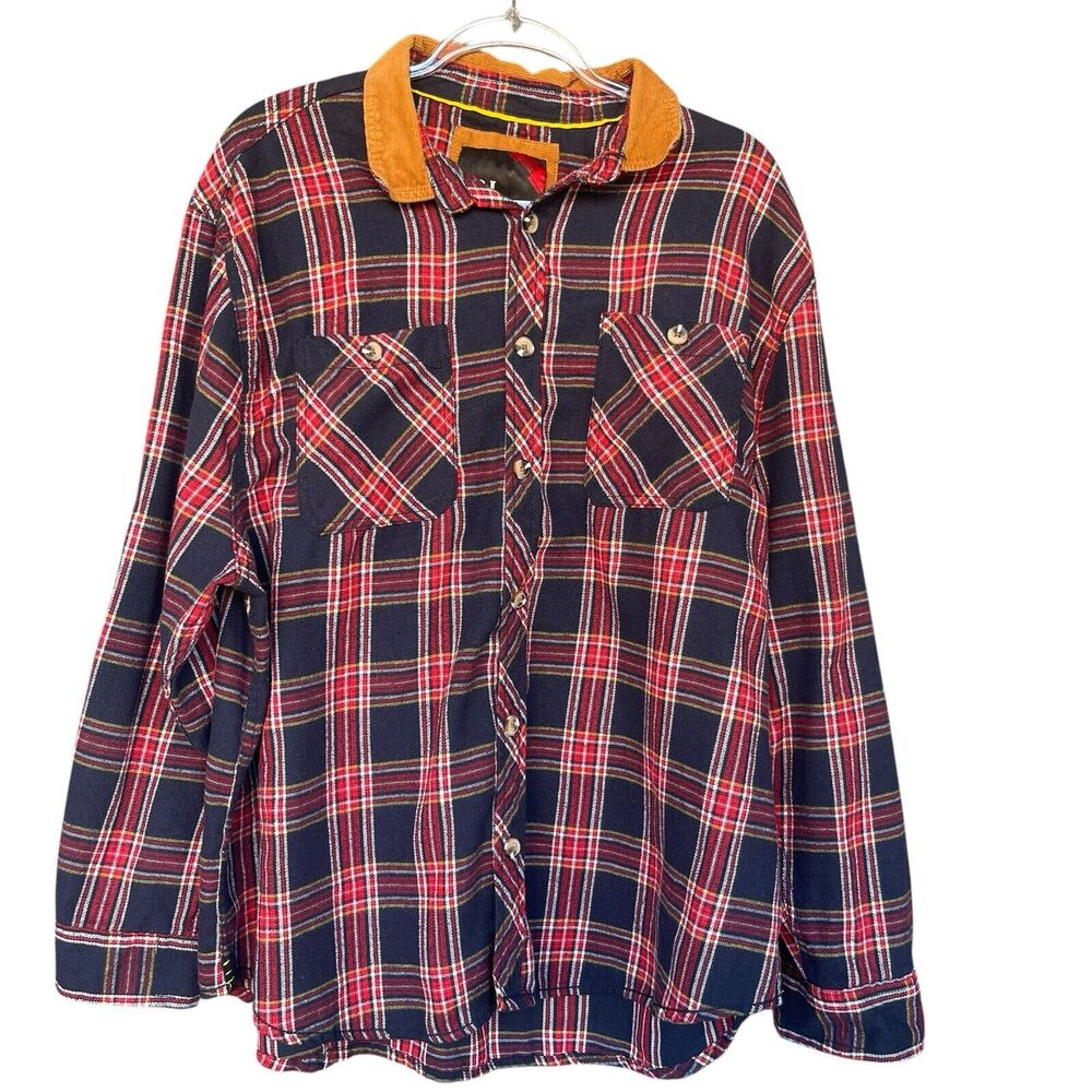 Drill Clothing DRL Essentials Men Flannel Shirt 2X Button Up Plaid Elbow Patches